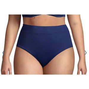 Lands End Swim Bikini Bottom Plus Size 26W High Waisted Tummy Slimming Blue NWT